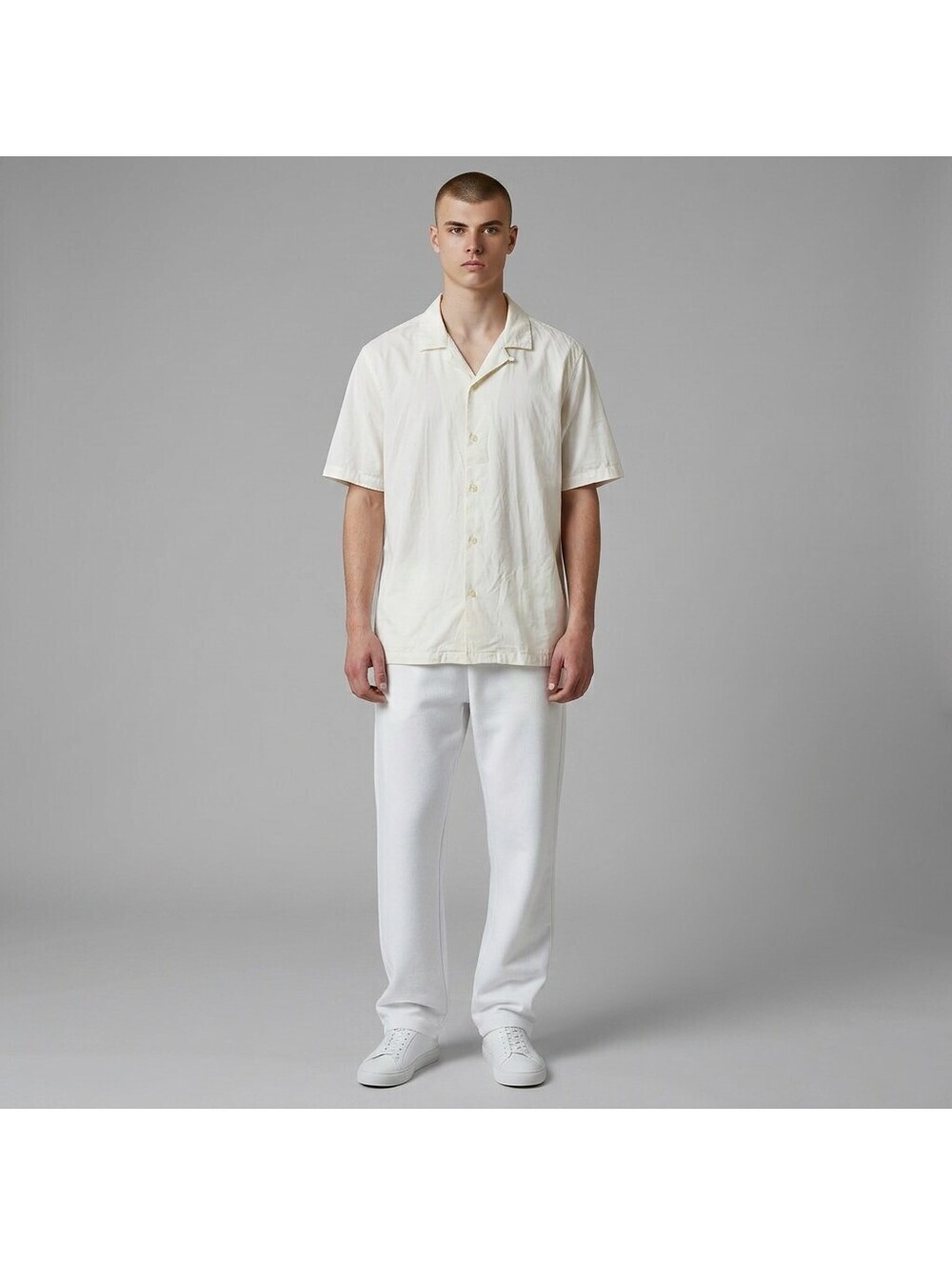 Porter & Ash Shirt Men M Medium Beige Button Up Collared Short Sleeve Stretch